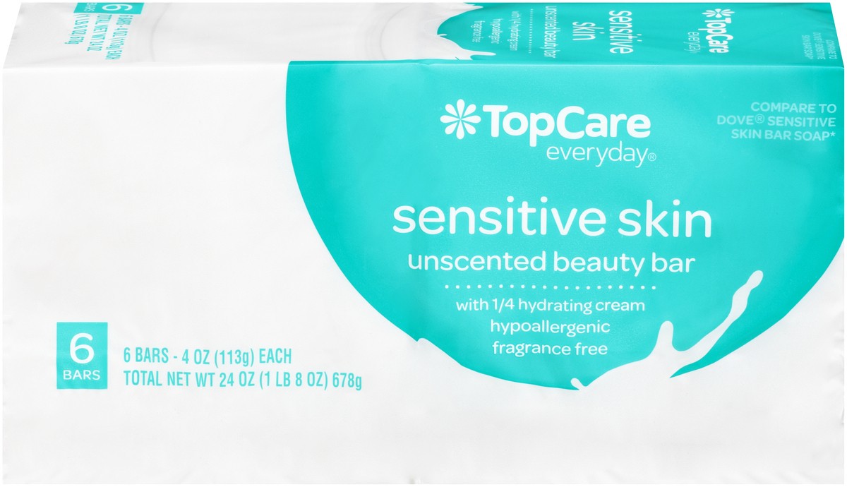 slide 6 of 14, TopCare Sensitive Skin Beauty Bar, Unscented, 24 oz