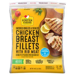 Foster Farms 100% All Natural Boneless Skinless Chicken Breast Fillets with Rib Meat, Individually Frozen