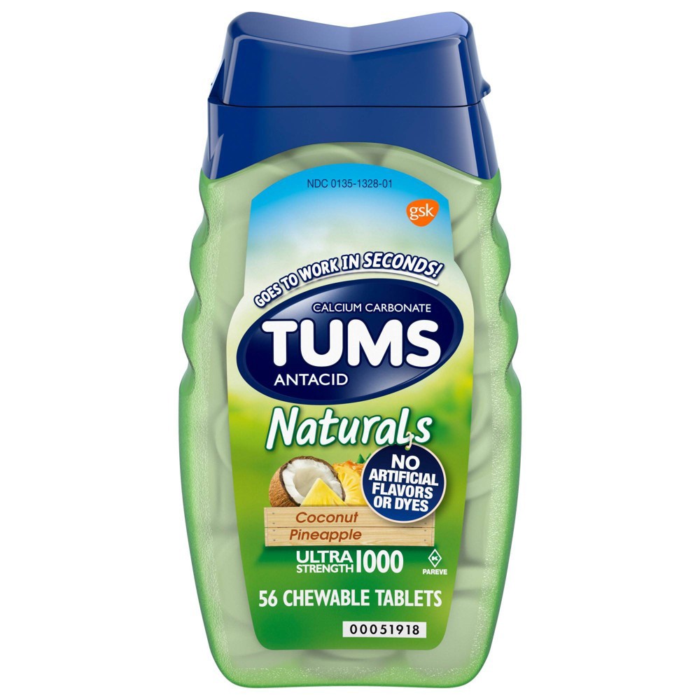 slide 5 of 10, Tums Naturals Ultra Strength Antacid Chewable Tablets - Coconut Pineapple - 56ct, 56 ct