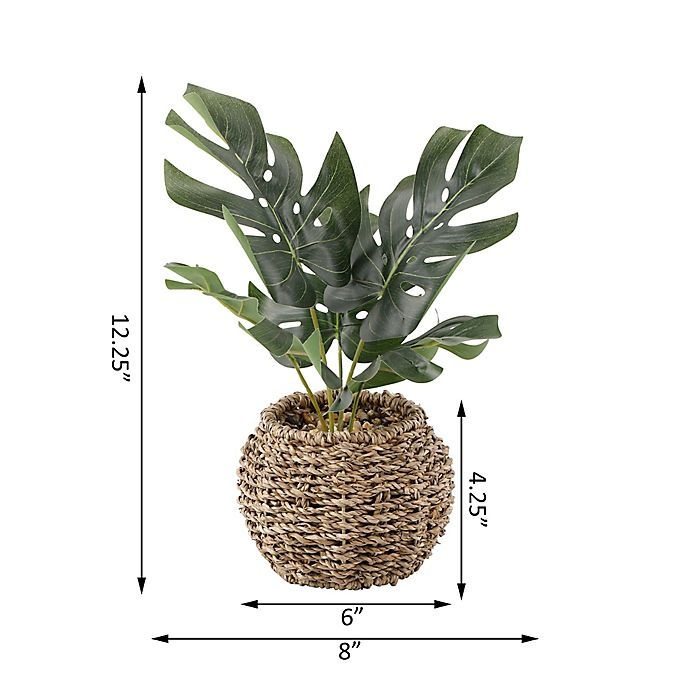 slide 2 of 3, Flora Bunda Artificial Split Leaf Plant with Straw Basket Pot - Brown, 8 in