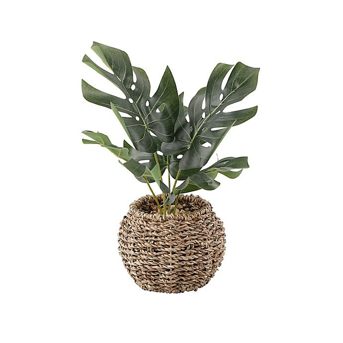 slide 1 of 3, Flora Bunda Artificial Split Leaf Plant with Straw Basket Pot - Brown, 8 in