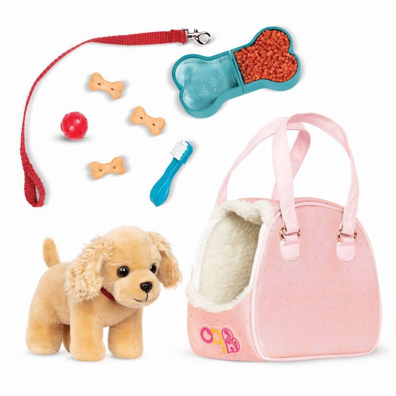 slide 1 of 5, Our Generation Hop In Dog Carrier & Pet Plush Puppy for 18" Dolls: Doll Accessories with Leash & Collar Set, 1 ct