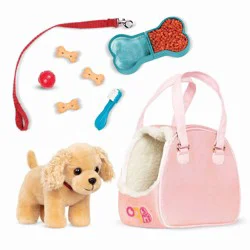 Our Generation Hop In Dog Carrier & Pet Plush Puppy for 18" Dolls: Doll Accessories with Leash & Collar Set