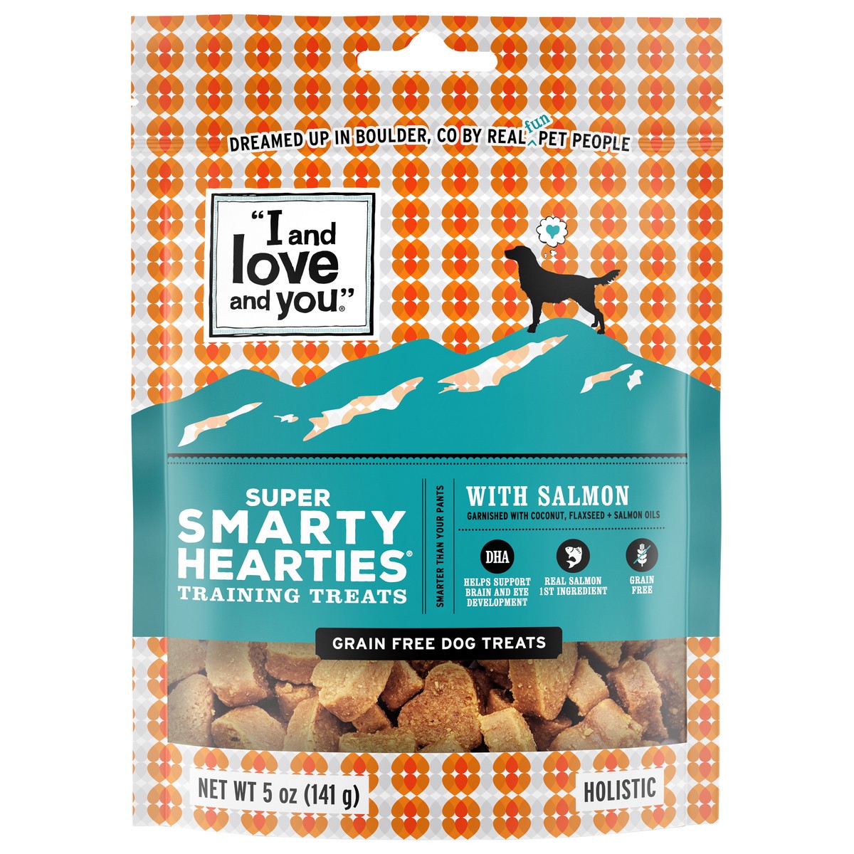 slide 1 of 6, I and Love and You Super Smarty Hearties Holistic with Salmon Dog Treats 5 oz, 5 oz