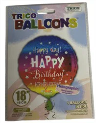 Trico 18 Happy Birthday - Hip Hip Hooray Foil Balloon - Assorted