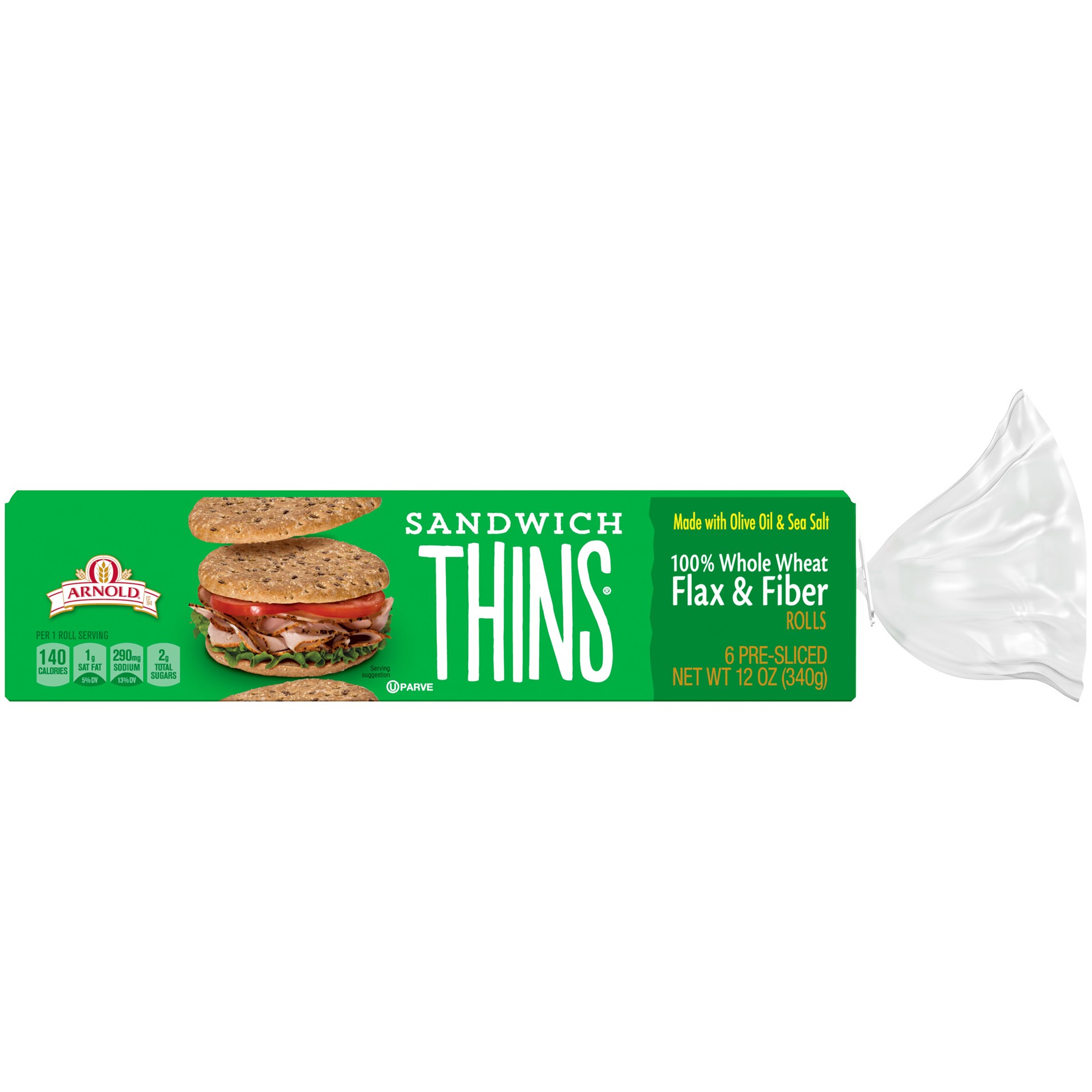 slide 5 of 5, Arnold Flax & Fiber Sandwich Thins, 6 Rolls, 12 oz, 12 oz