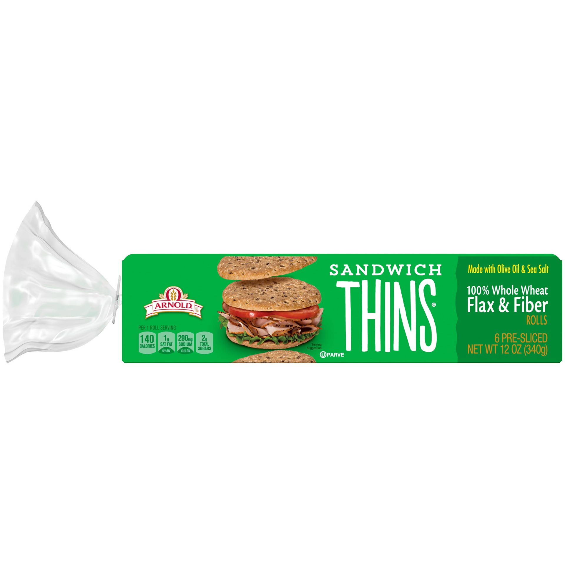 slide 1 of 5, Arnold Flax & Fiber Sandwich Thins, 6 Rolls, 12 oz, 12 oz