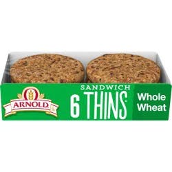 Arnold Sandwich Thins 100% Whole Wheat Rolls, 6 count, Flax & Fiber Pre-sliced Sandwich Thins, 12 oz Bag