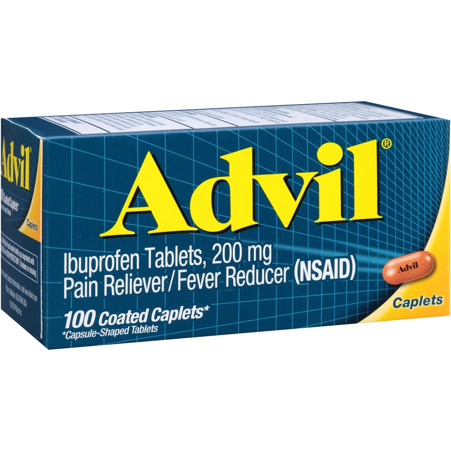 slide 4 of 7, Advil Pain Reliever and Fever Reducer, Ibuprofen 200mg for Pain Relief - 100 Coated Caplets, 100 ct