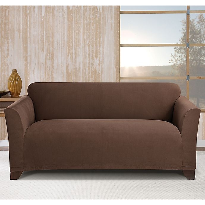 slide 1 of 2, SureFit Home Decor Stretch Morgan Box Cushion Sofa Cover - Chocolate, 1 ct