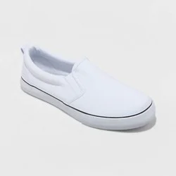 Women's Millie Twin Gore Slip-On Sneakers - A New Day™ White 10: Canvas Low Top, Medium Width, Padded Collar, Closed Round Toe