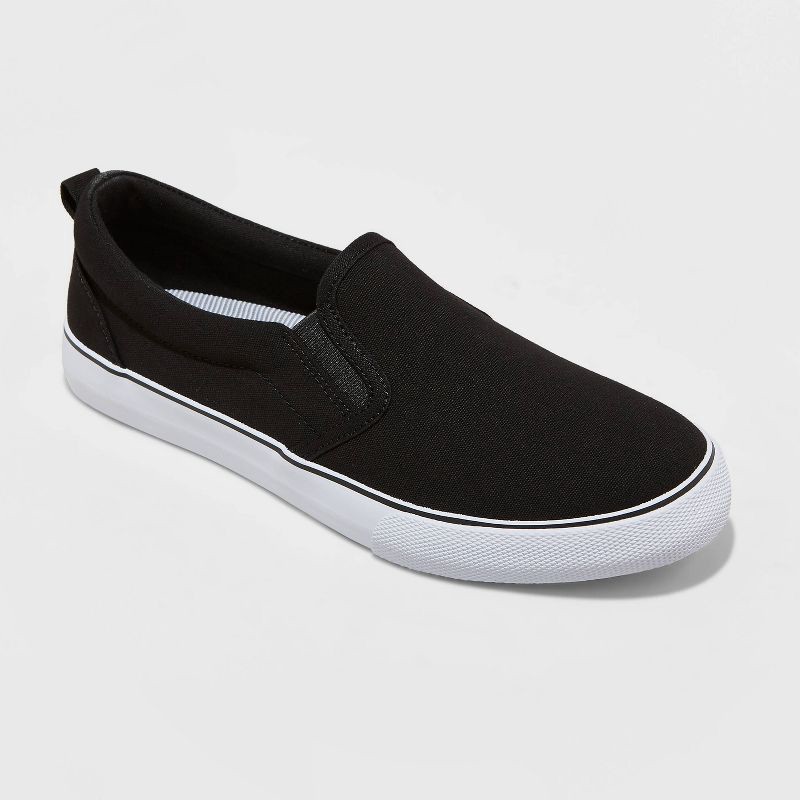 slide 1 of 3, Women's Millie Twin Gore Slip-On Sneakers - A New Day™ Black 11: Canvas Upper, Padded Collar, Medium Width, Closed Round Toe, 1 ct