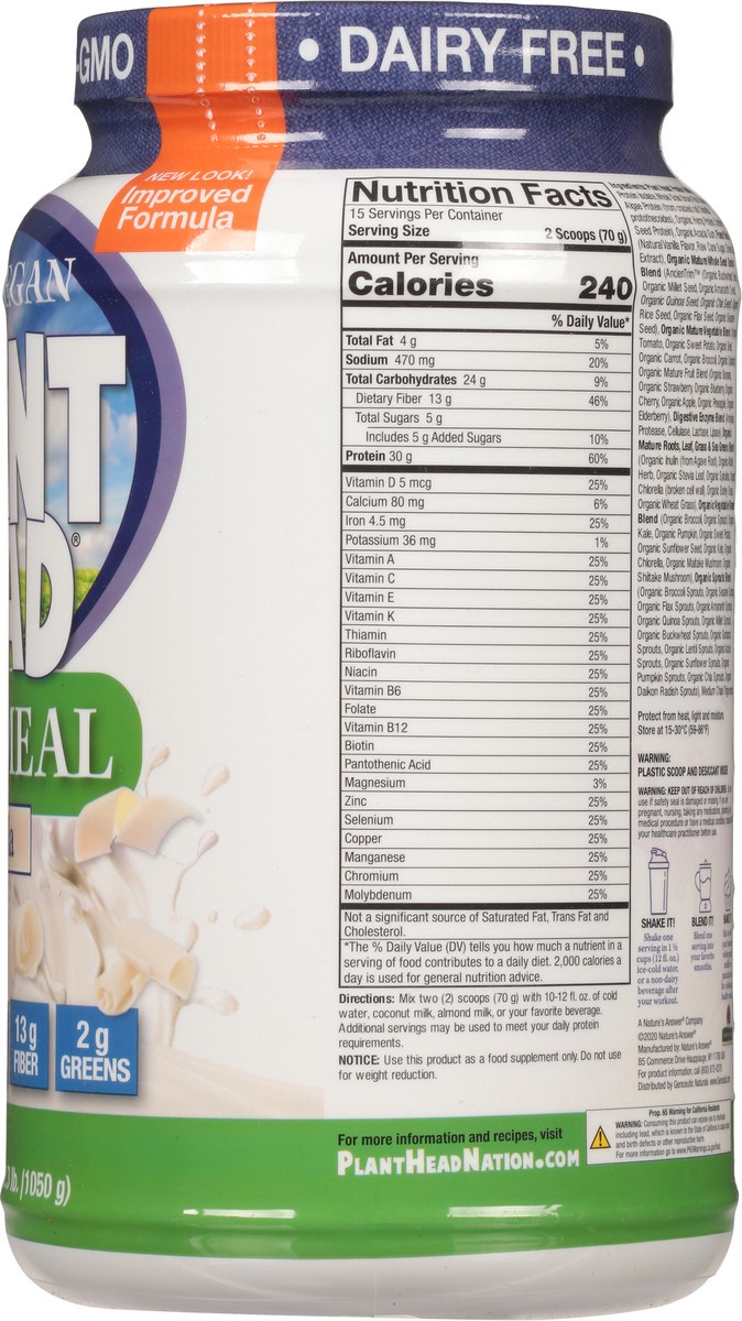 slide 12 of 12, Nature's Answer Plant Head Clean Vegan Vanilla Real Meal 2.3 lb, 2.3 lb