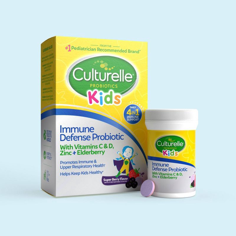 slide 2 of 8, Culturelle Kids Daily Immune Defense Probiotic + Elderberry, Vitamin C and Zinc Chewable for Oral Health - 30ct, 30 ct