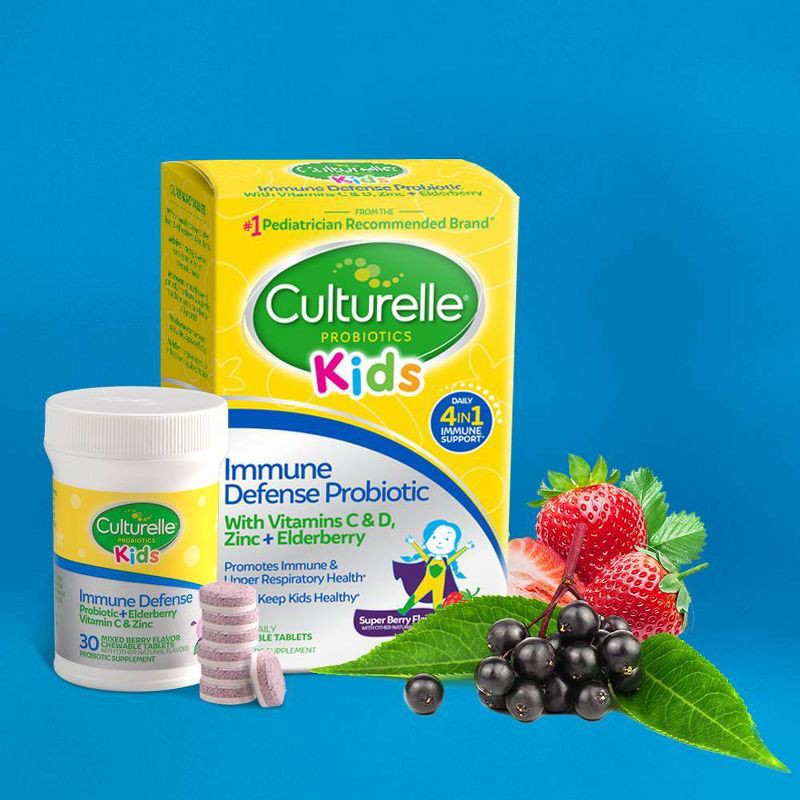 slide 2 of 6, Culturelle Kids Daily Immune Defense Probiotic + Elderberry, Vitamin C and Zinc Chewable for Oral Health - 30ct, 30 ct