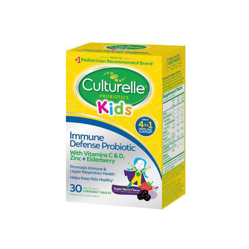 slide 3 of 6, Culturelle Kids Daily Immune Defense Probiotic + Elderberry, Vitamin C and Zinc Chewable for Oral Health - 30ct, 30 ct