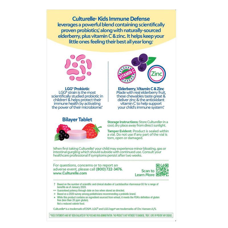 slide 6 of 6, Culturelle Kids Daily Immune Defense Probiotic + Elderberry, Vitamin C and Zinc Chewable for Oral Health - 30ct, 30 ct