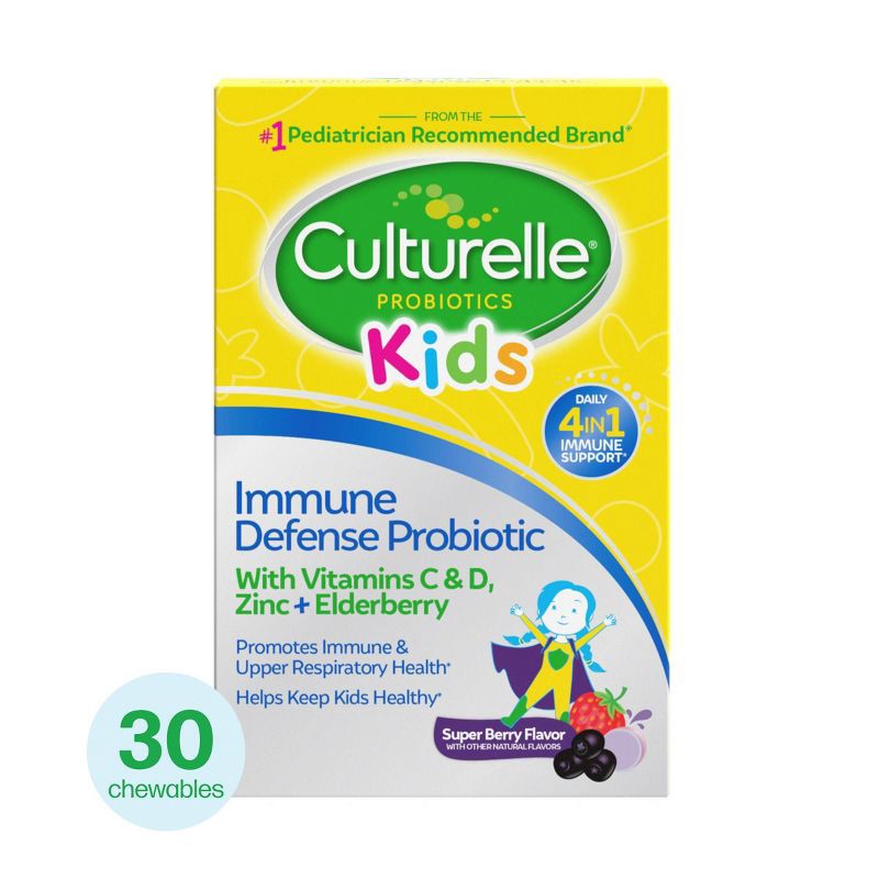 slide 1 of 8, Culturelle Kids Daily Immune Defense Probiotic + Elderberry, Vitamin C and Zinc Chewable for Oral Health - 30ct, 30 ct