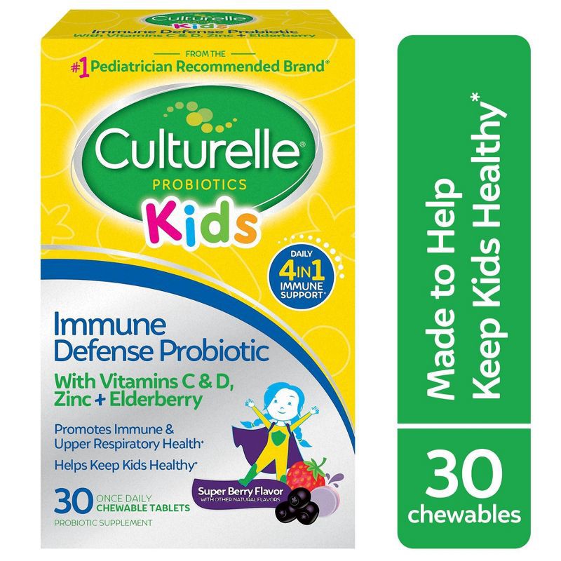 slide 11 of 15, Culturelle Kids Daily Immune Defense Probiotic + Elderberry, Vitamin C and Zinc Chewable for Oral Health - 30ct, 30 ct