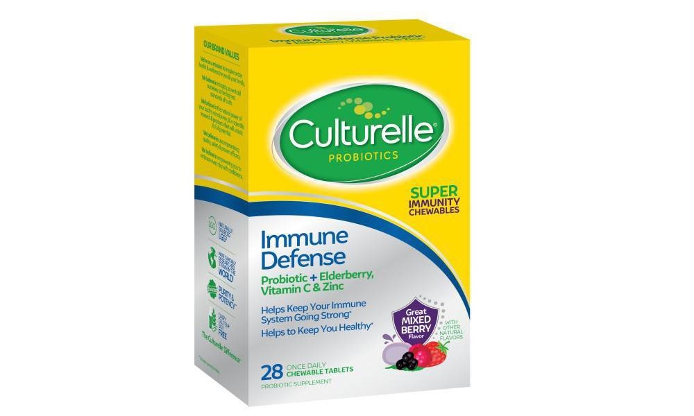 slide 2 of 3, Culturelle Adult Immune Defense Probiotic + Elderberry, Vitamin C, Zinc Chewable for Women and Men, 28 ct