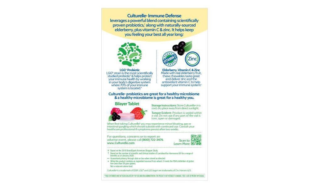 slide 3 of 3, Culturelle Adult Immune Defense Probiotic + Elderberry, Vitamin C, Zinc Chewable for Women and Men, 28 ct