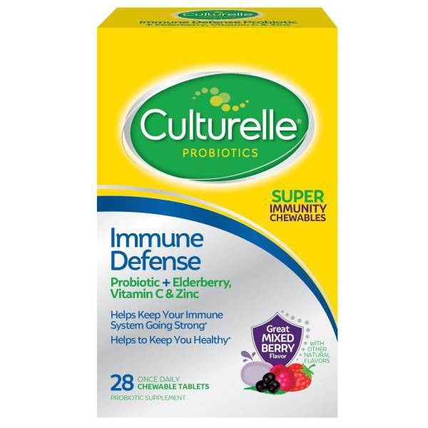 slide 1 of 3, Culturelle Adult Immune Defense Probiotic + Elderberry, Vitamin C, Zinc Chewable for Women and Men, 28 ct