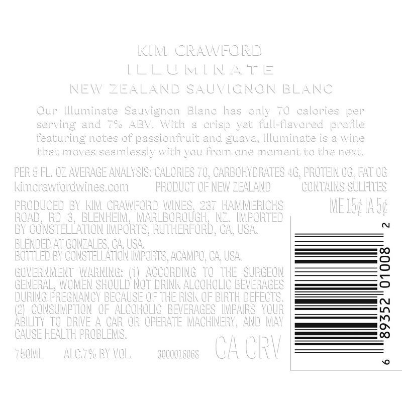 slide 12 of 12, Kim Crawford Illuminate Low-Cal Sauvignon Blanc White Wine - 750ml Bottle, 750 ml