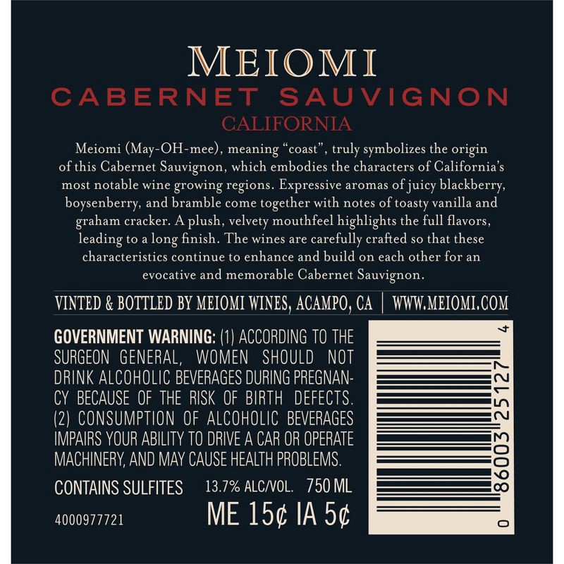 slide 13 of 14, Meiomi Cabernet Sauvignon Red Wine - 750ml Bottle, 750 ml