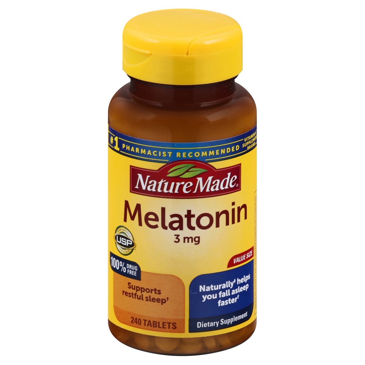 slide 5 of 12, Nature Made Melatonin 3mg Tablets, 100% Drug Free Sleep Aid for Adults, 240 Tablets, 240 Day Supply, 240 ct