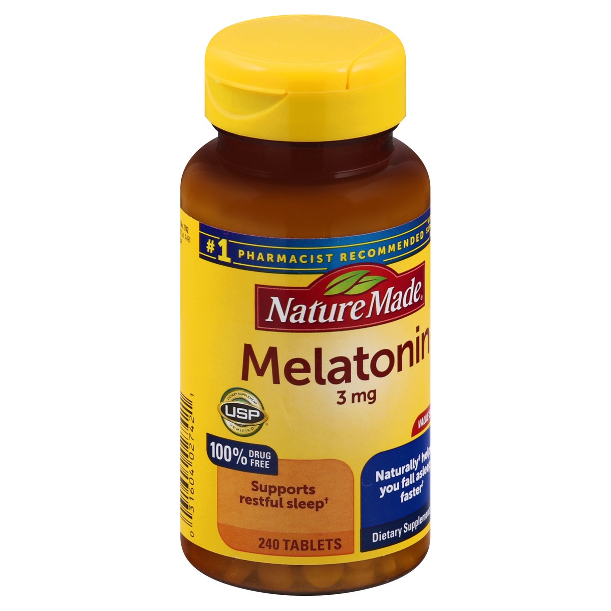 slide 3 of 12, Nature Made Melatonin 3mg Tablets, 100% Drug Free Sleep Aid for Adults, 240 Tablets, 240 Day Supply, 240 ct