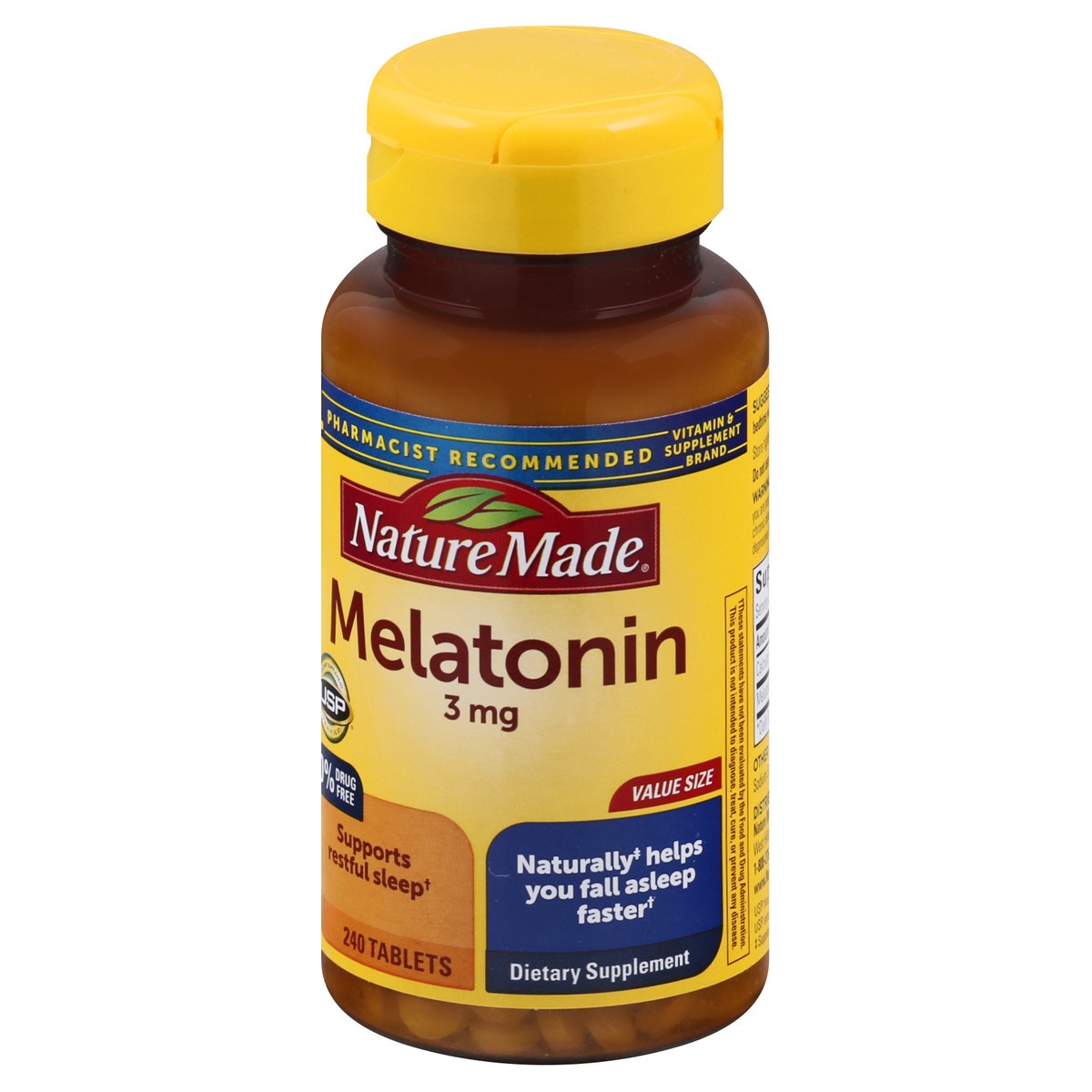 slide 7 of 12, Nature Made Melatonin 3mg Tablets, 100% Drug Free Sleep Aid for Adults, 240 Tablets, 240 Day Supply, 240 ct