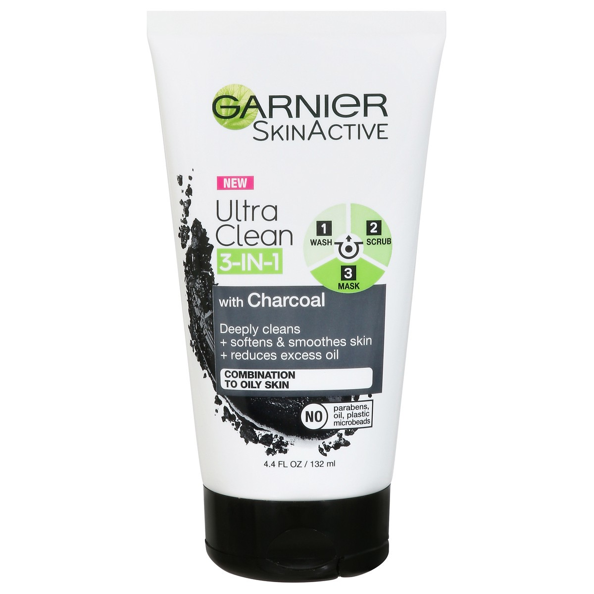 slide 1 of 12, Garnier SkinActive Charcoal 3 in 1 Face Wash Scrub and Mask, 4.4 fl oz