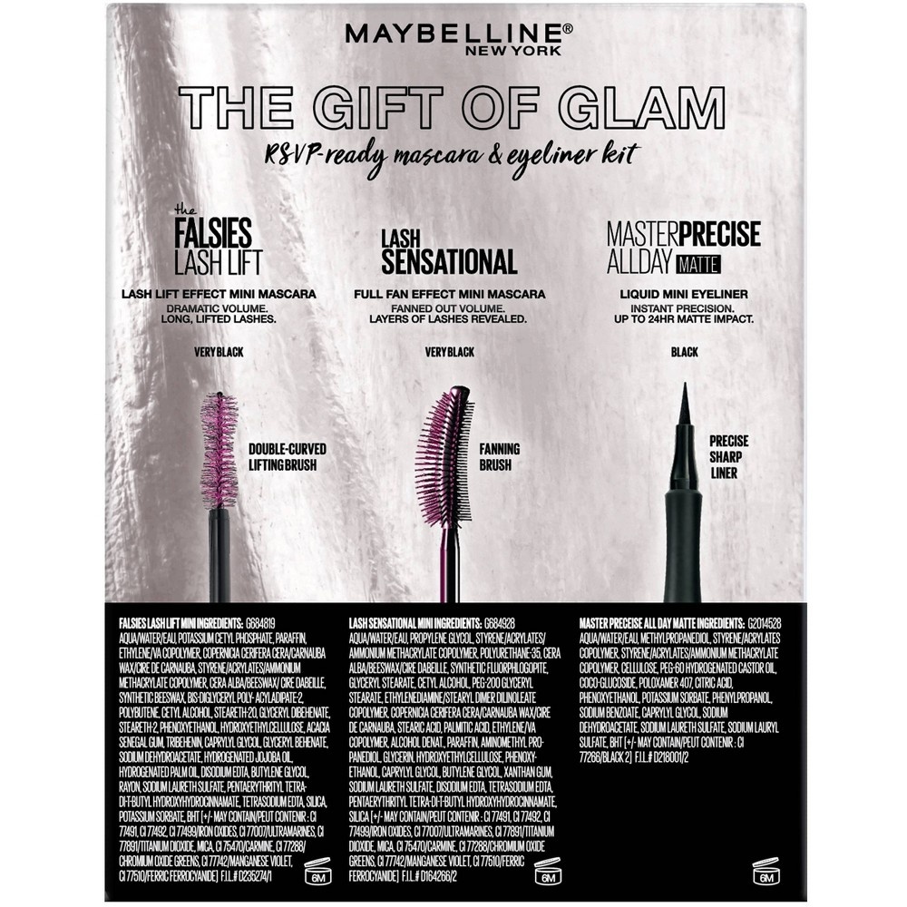 slide 2 of 3, Maybelline Gift of Glam Mini Mascara and Eyeliner Makeup Set - Very Black, 3 ct