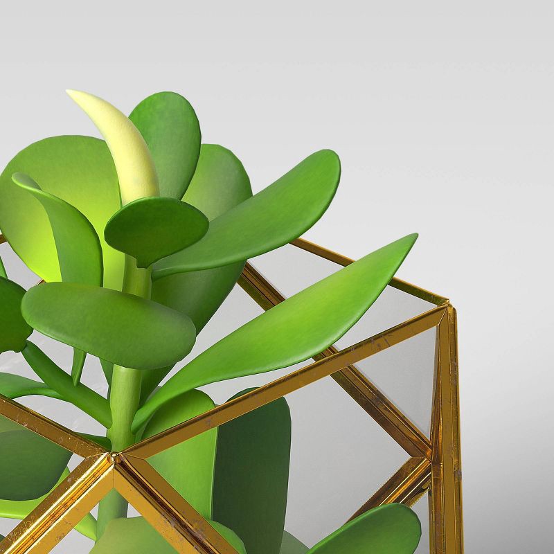 slide 3 of 4, 5" x 4" Artificial Succulent Plant with Brass Terrarium - Threshold™: Indoor Faux Floral, Glass Pot Decor, 1 ct