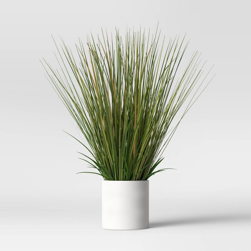 slide 1 of 4, 25" x 15" Artificial Onion Grass Arrangement in Ceramic Pot - Threshold™: Indoor Faux Foliage Decor, 1 ct