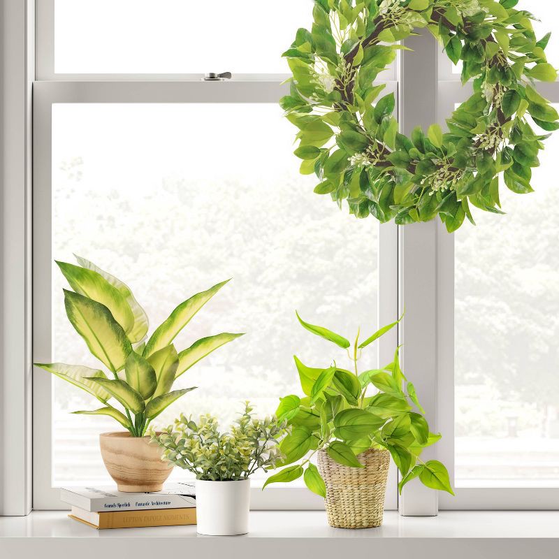 slide 4 of 4, 9" x 6" Artificial Boxwood Arrangement - Threshold, 1 ct