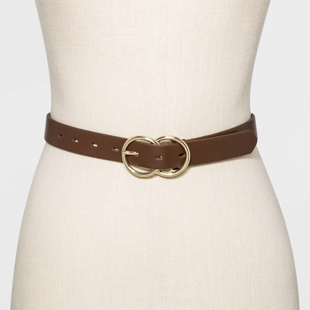 slide 2 of 2, Women's Double Buckle Belt - A New Day Brown M, 8 ct
