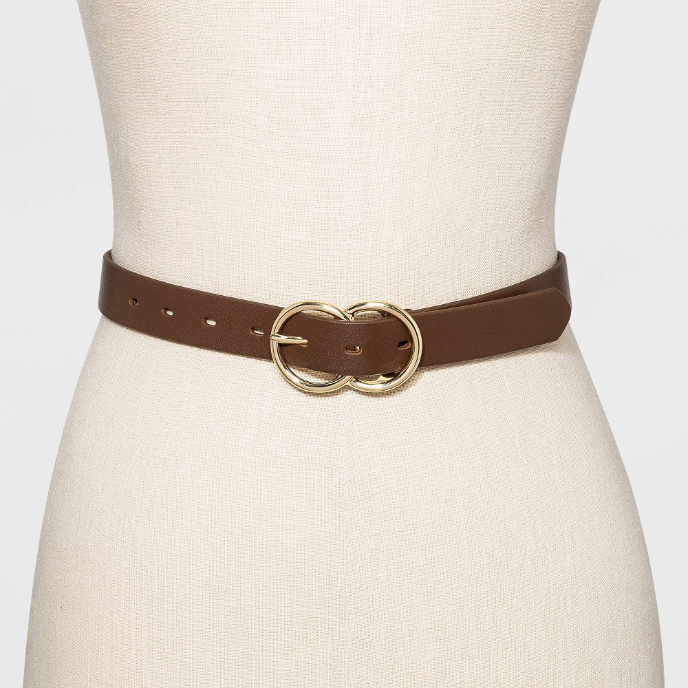 slide 2 of 2, Women's Double Buckle Belt - A New Day Brown XXL, 8 ct