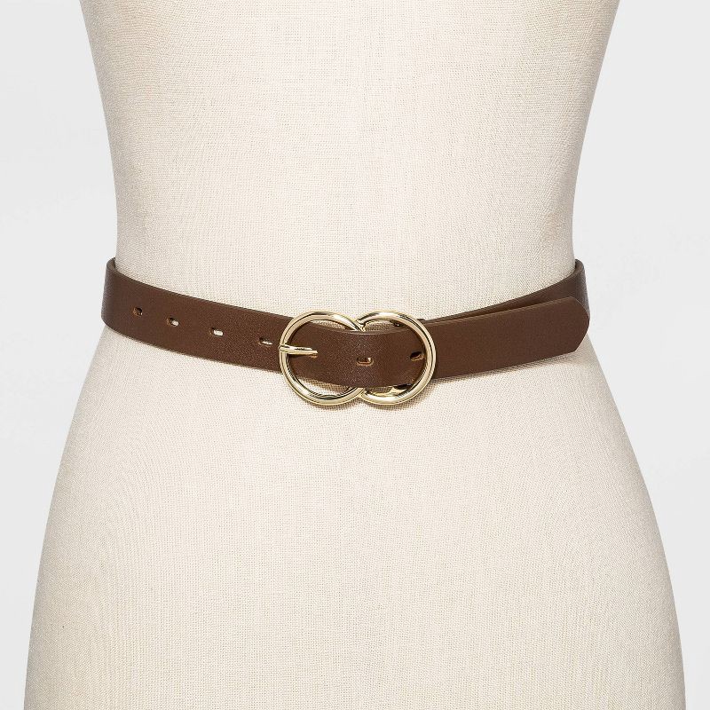 slide 2 of 2, Women's Double Buckle Belt - A New Day Brown L, 8 ct