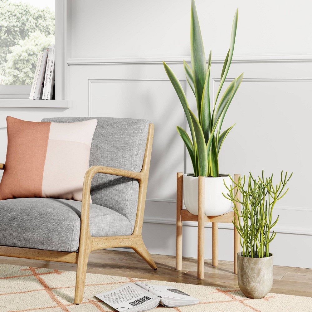 slide 2 of 3, 12" x 8.5" Ceramic Planter with Wood Stand White - Project 62, 1 ct