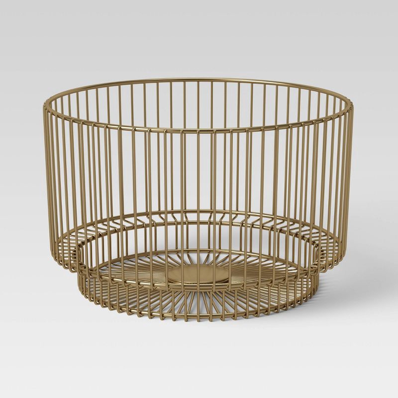slide 1 of 3, 18" x 11" Metal Wire Basket with Gold Finish - Threshold™: Iron Frame, Modern Decor, Round Storage Solution, 1 ct