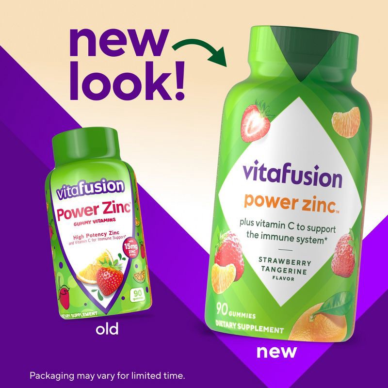 slide 3 of 10, Vitafusion Power Zinc Gummy Vitamin Immune Support - Strawberry Tangerine Flavored - 90ct, 90 ct