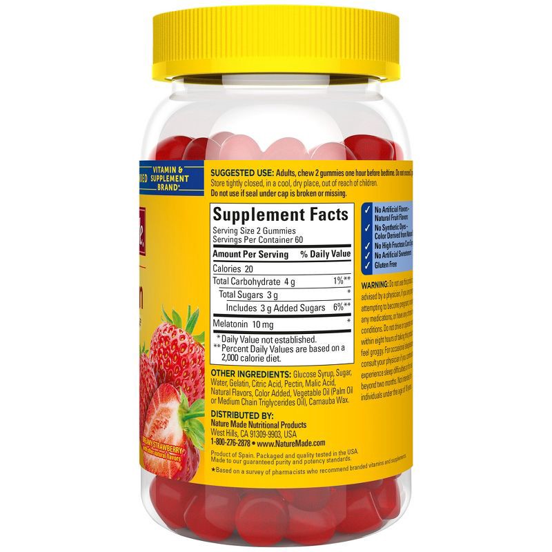 slide 2 of 9, Nature Made Melatonin Maximum Strength 100% Drug Free Sleep Aid for Adults 10mg per serving Gummies - 120ct, 120 ct; 10 mg