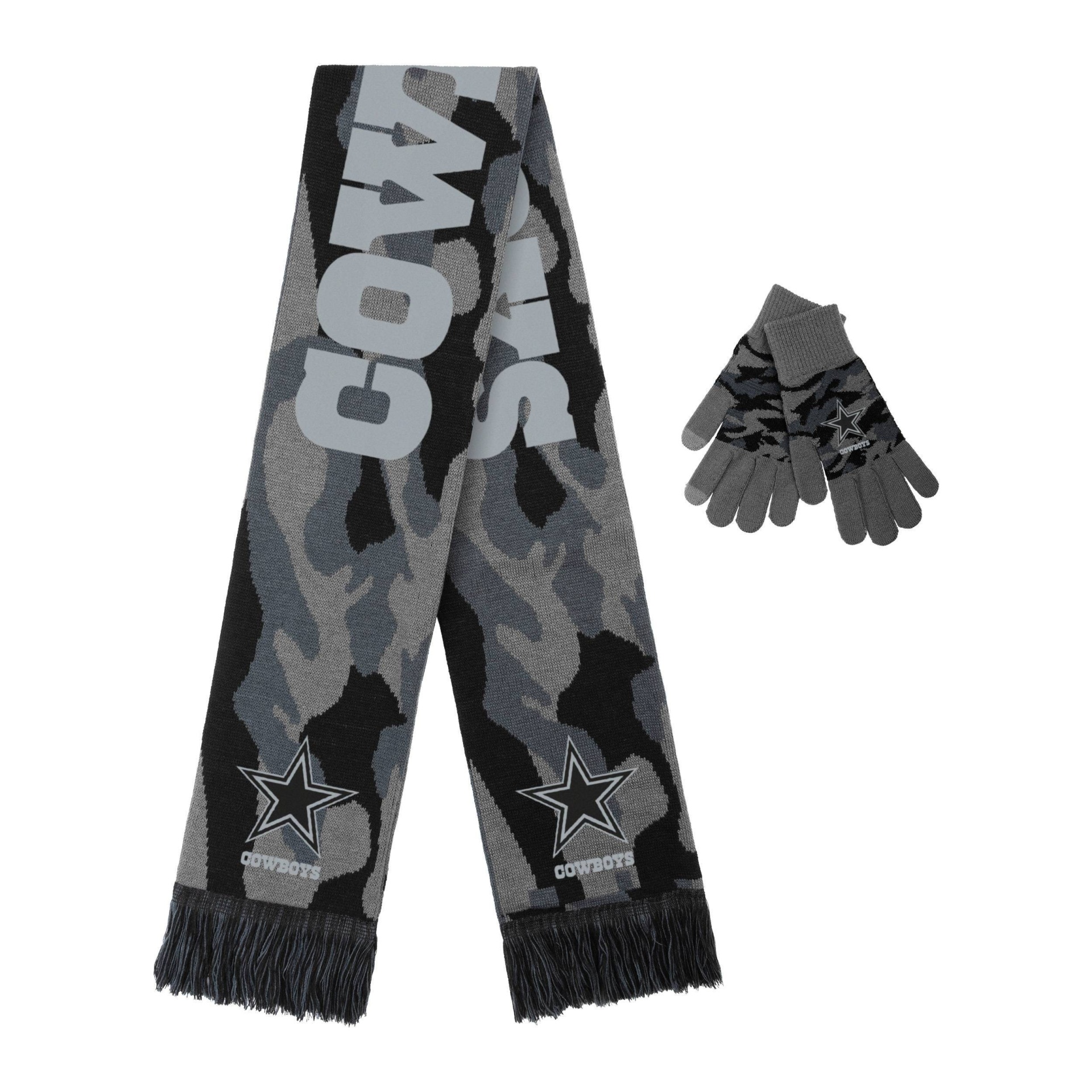 slide 1 of 1, NFL Dallas Cowboys Black Camo Knit Glove & Scarf Set, 1 ct