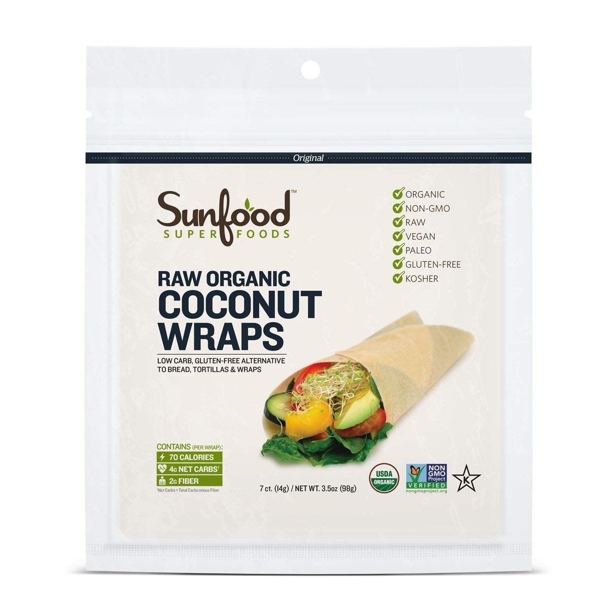 slide 1 of 1, Sunfood Raw Organic Coconut Wraps, 7 ct; 3.5 oz