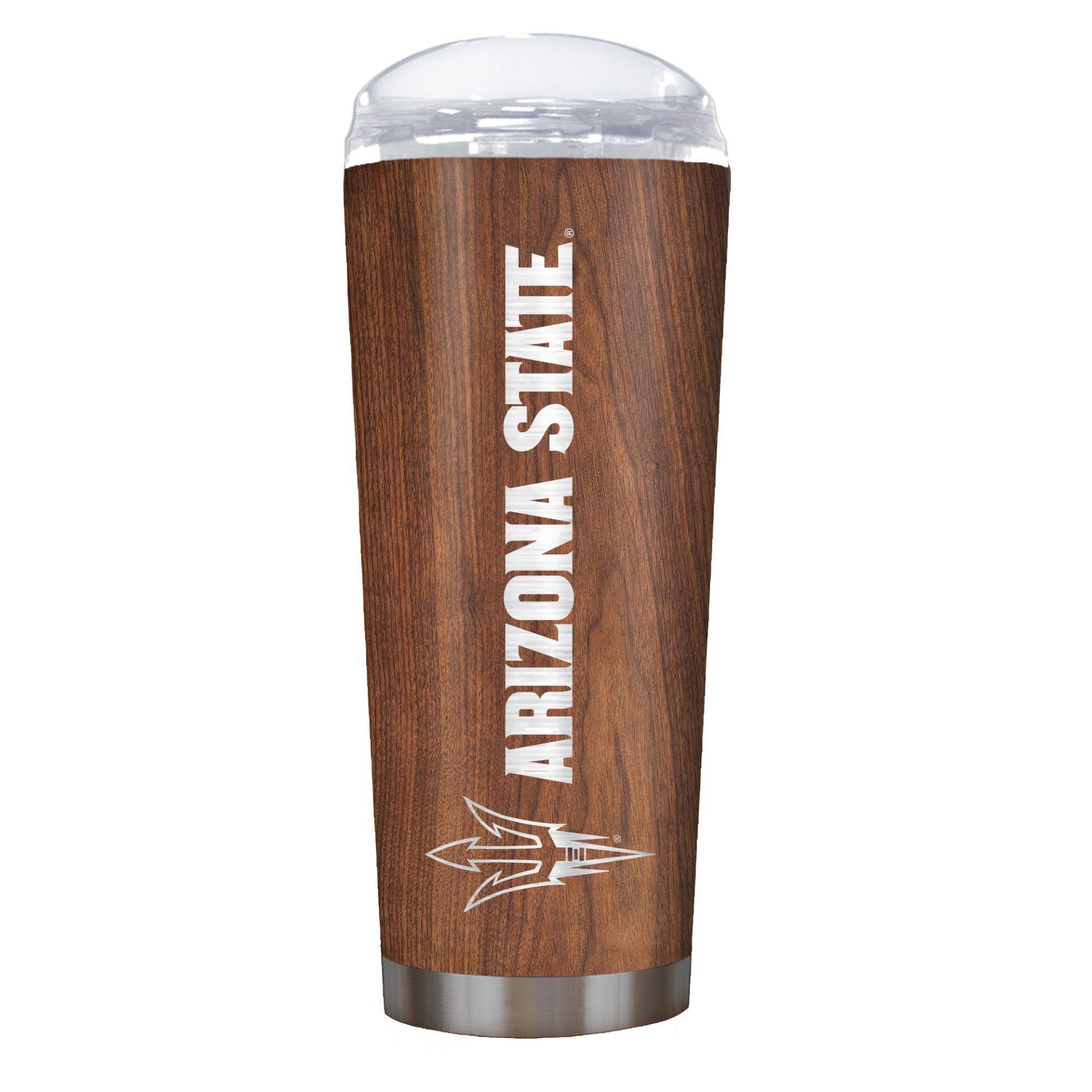 slide 1 of 1, NCAA Arizona State Sun Devils Woodgrain Stainless Steel Roadie Tumbler, 18 oz