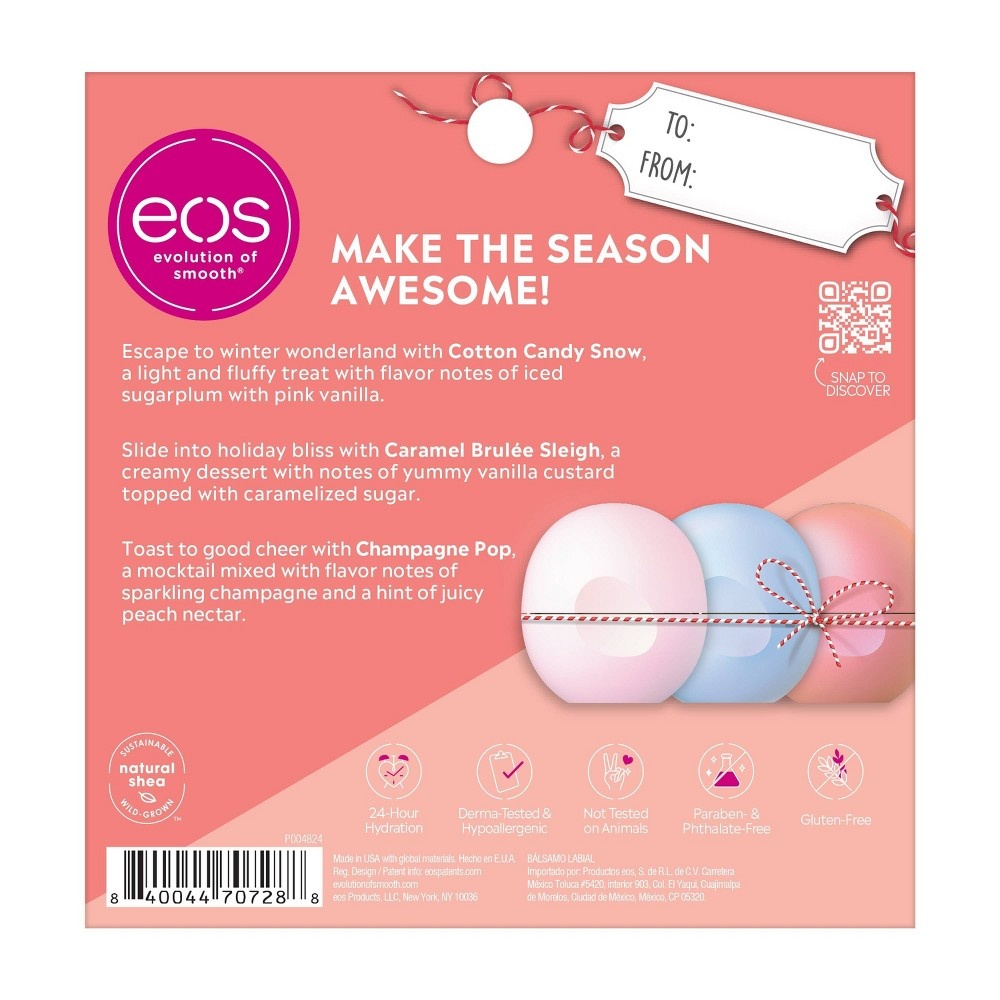 slide 2 of 3, eos Holiday Lip Balm Sphere - Cotton Candy Snow, Caramel Brulée Sleigh, and Champagne Pop, 3 ct, 0.75 oz