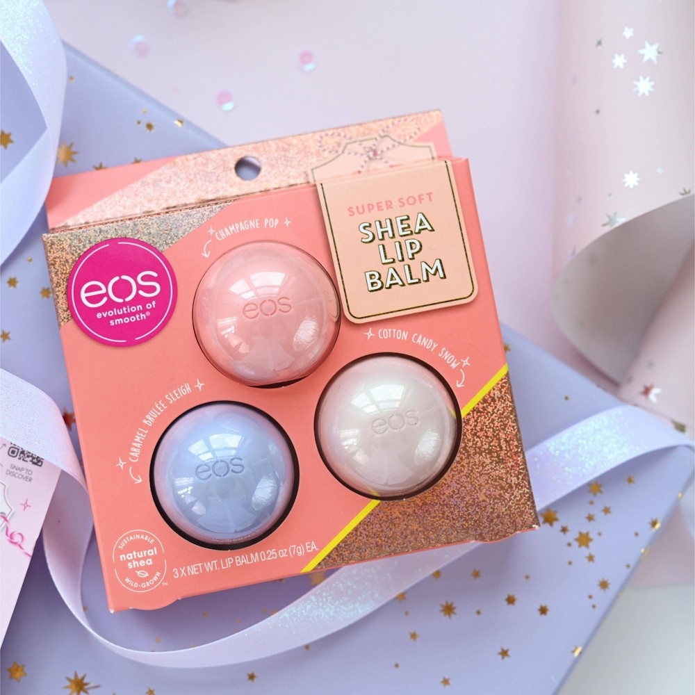 slide 3 of 3, eos Holiday Lip Balm Sphere - Cotton Candy Snow, Caramel Brulée Sleigh, and Champagne Pop, 3 ct, 0.75 oz