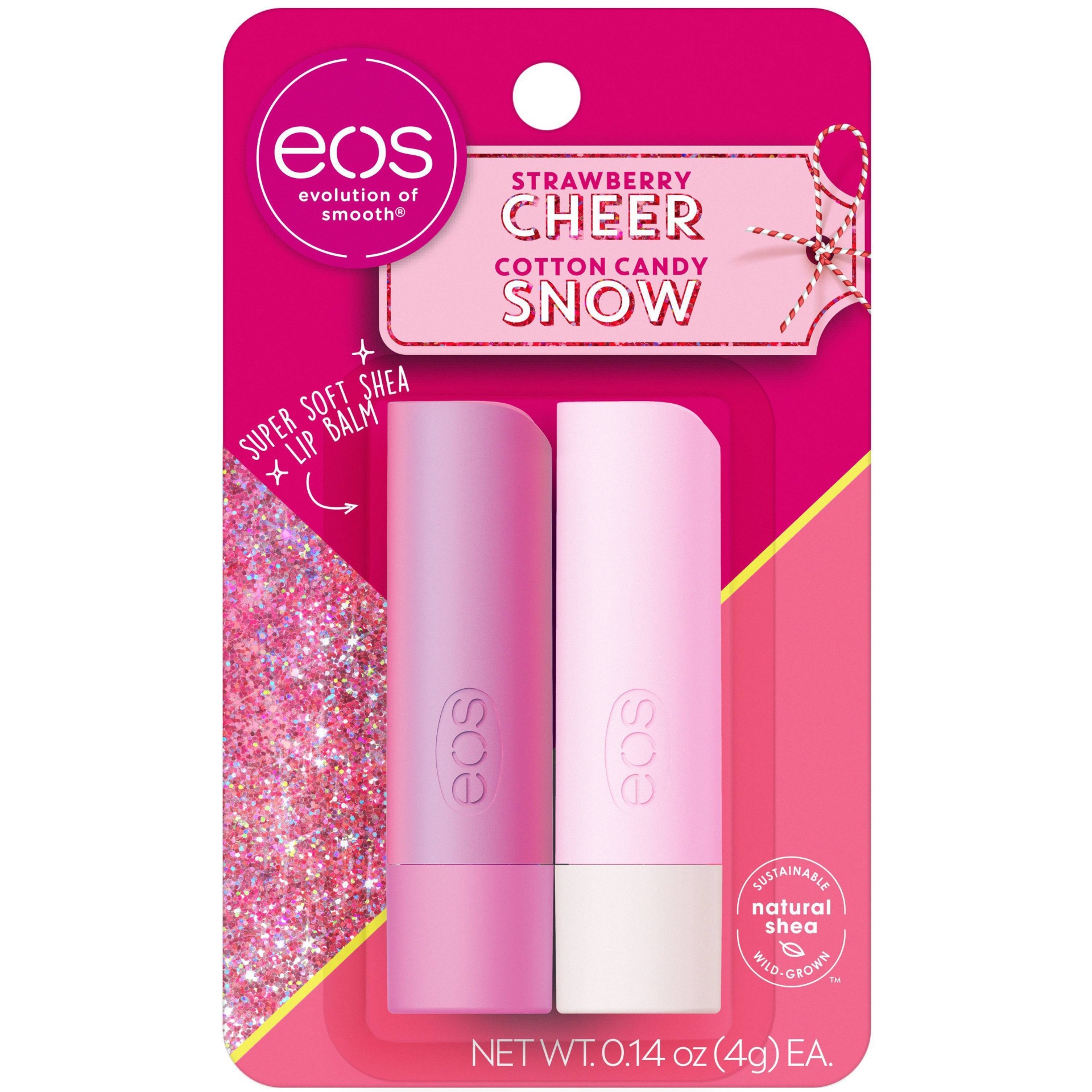 slide 1 of 3, eos Holiday Lip Balm Stick - Strawberry Cheer and Cotton Candy Snow, 2 ct; 0.28 oz