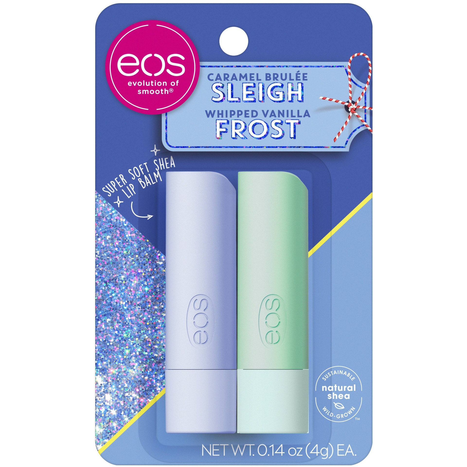 slide 1 of 3, eos Holiday Lip Balm Stick - Caramel Brulée Sleigh and Whipped Vanilla Frosting, 2 ct; 0.28 oz